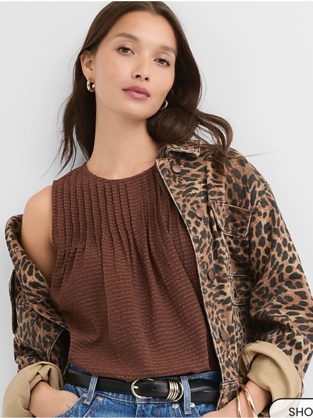 LOFT Brown Textured Sleeveless Tank Top